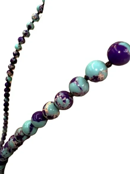 New Purple Teal Colored Stone & Glass Beaded Pendant Necklace - Picture 11 of 15